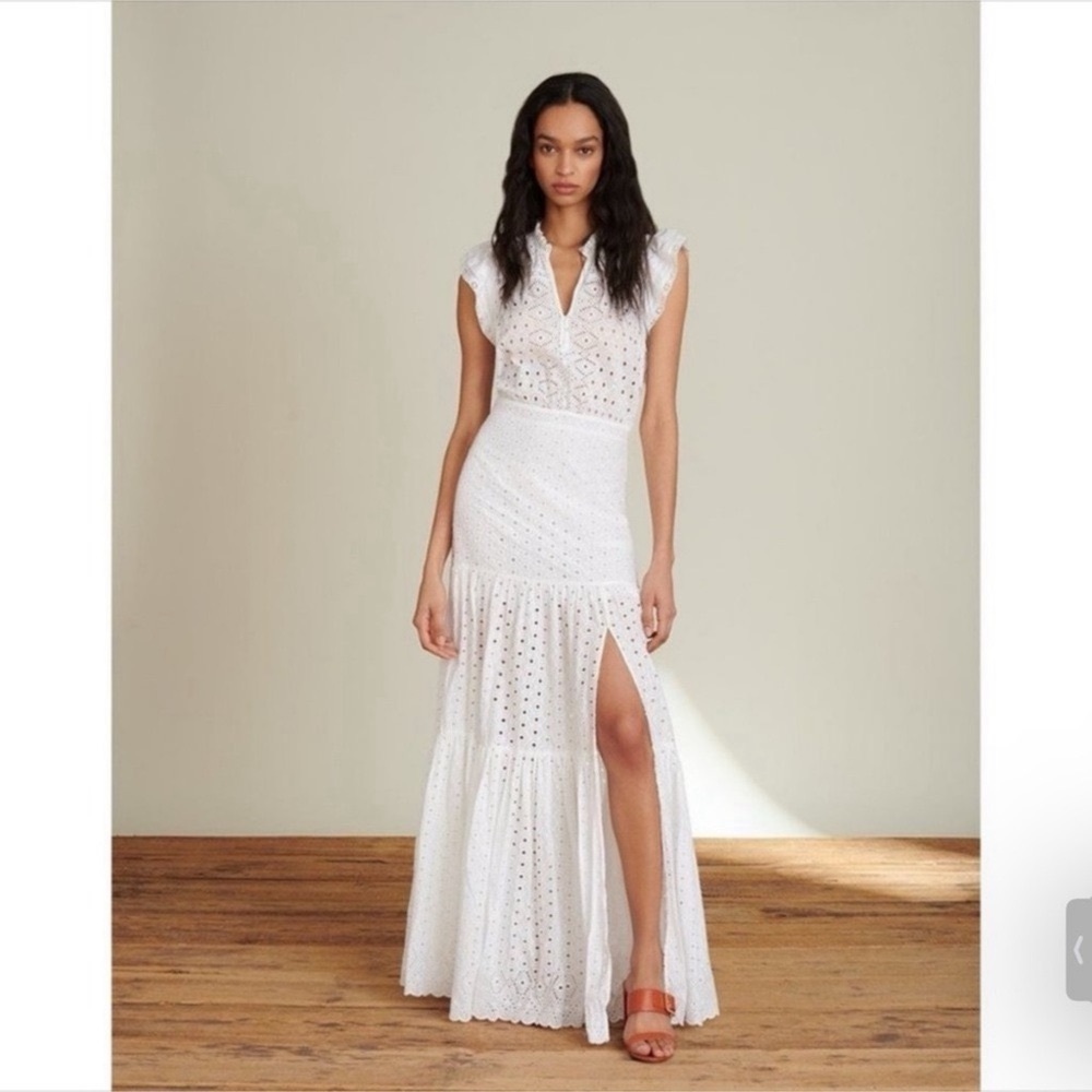 VERONICA BEARD Satori Ruffle 100% Cotton Eyelet Maxi Dress Size 2